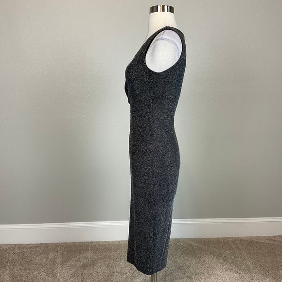 AQUA Black and Silver Sleeveless Metallic Midi Sheath Cocktail Dress Size 6 - Picture 6 of 11